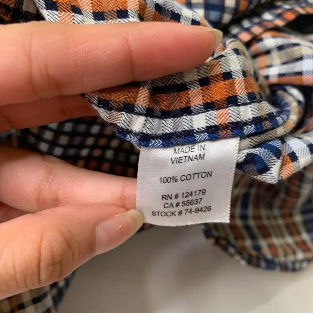Johnston & Murphy Shirt Mens M Medium Cotton Flip Cuff Plaid Button Down Dress